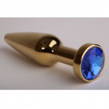 Золотая анальная пробка с синим стразом, длина 11.2 см, диаметр 2.9 см, Luxurious Tail 47198-4-MM, из материала Металл, цвет Синий, длина 11.2 см.