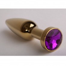 Золотая анальная пробка с фиолетовым стразом, длина 11.2 см, диаметр 2.9 см, Luxurious Tail 47198-MM, цвет Фиолетовый, длина 11.2 см.