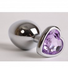 Анальная пробка в виде сердечка, с сиреневым стразом, Luxurious Tail 47142-1-MM, коллекция Anal Jewelry Plug, цвет Сиреневый, длина 8 см.