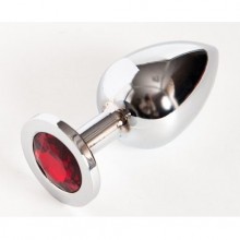 Анальная пробка со стразой, цвет красный, Luxurious Tail 47017-2-MM, коллекция Anal Jewelry Plug, цвет Серебристый, длина 9.5 см.