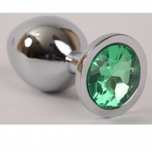 Анальная пробка из серебристого металла с зеленым кристаллом, 47046-1-MM, цвет Зеленый, длина 8.2 см.