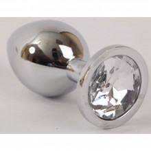 Анальная пробка серебрянная с прозрачным кристаллом, размер L, Luxurious Tail 47064-2-MM, из материала Металл, цвет Прозрачный, длина 9.5 см.