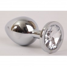 Анальная пробка серебрянная с прозрачным кристаллом, размер M, Luxurious Tail 47064-1-MM, из материала Металл, коллекция Anal Jewelry Plug, длина 8.2 см.