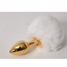 Пробка металлическая c белым хвостом «Задорный Кролик», размер S, 47195-MM, бренд Luxurious Tail, цвет Белый, длина 6 см.