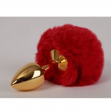 Пробка из металла «под золото» с красным хвостом «Задорный Кролик», 47195-1-MM, бренд Luxurious Tail, цвет Красный, длина 6 см.