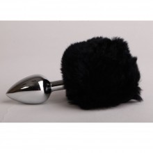 Анальная металлическая пробка c черным хвостом «Задорный Кролик», 47151-1-MM, бренд Luxurious Tail, цвет Черный