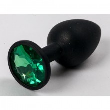 Анальная пробка из силикона с зеленым стразом, цвет черный, Luxurious Tail 47122-2-ММ, коллекция Anal Jewelry Plug, длина 9.5 см.
