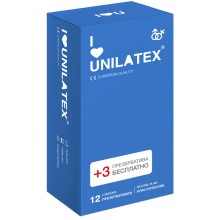 Классические презервативы Unilatex «Natural Plain», 12 штук и 3 шт в подарок, 3013Un, длина 19 см.
