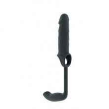 Удобная тянущаяся насадка с массажером простаты «Stretchy Penis Exten and Plug», цвет серый, Sono №34, SH-SON034GRY, из материала TPE, длина 14 см.