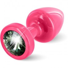 Diogol «Anni Round Pink T1-Black Diamo» розовая анальная пробка с черным кристаллом, диаметр 2.5 см, из материала Металл, цвет Розовый, длина 5.6 см.