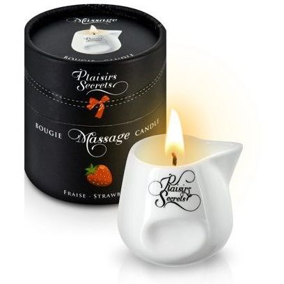 Свеча с массажным маслом «Massage Candle Strawberry», 80 мл, Plaisir Secret 826016, из материала Масляная основа, 80 мл.