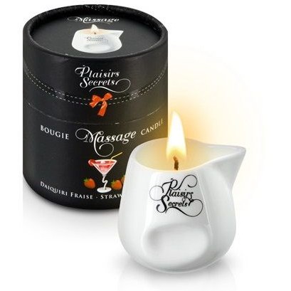 Свеча с массажным маслом «Клубничный Дайкири», объем 80 мл, Plaisir Secret 826036, цвет Белый, 80 мл.