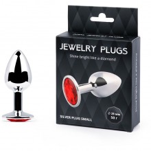 «Silver Plug Small» втулка анальная, цвет кристалла красный, длина 72 мм, диаметр 28 мм, SS-16, из материала Металл, коллекция Anal Jewelry Plug, цвет Серебристый, длина 7.2 см.