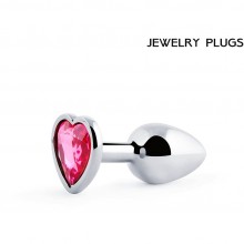 Анальная пробка металлическая с рубиновым ограничителем в виде сердца, длина 70 мм, диаметр 28 мм, SCH-14, коллекция Anal Jewelry Plug, длина 7 см.