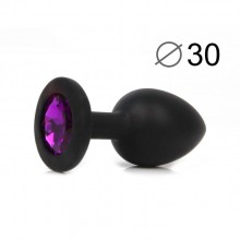 Черная силиконовая втулка анальная с фиолетовой стразой, длина 72 мм, диаметр 30 мм, Sexy Friend SF-70500-04, коллекция Anal Jewelry Plug, длина 7.2 см.