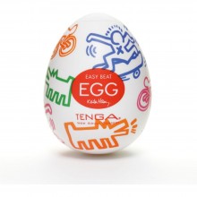 Мастурбатор яйцо «TENGA&Keith Haring Egg Street», с новым 3D-рельефом, в виде уличных псов, тинейджеров, цвет белый, от Tenga KHE-001, длина 7 см.