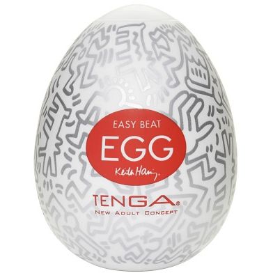 Мастурбатор яйцо, с уникальным рельефом напоминающим поп-арт «TENGA & Keith Haring Egg Party», цвет белый, от Tenga KHE-003, из материала TPE, длина 7 см.