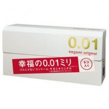 Sagami Original 001 Полиуретановые презервативы 0.01 мм, упаковка 5 шт, 143219, длина 17 см.