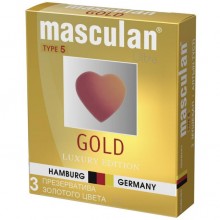 Презервативы Masculan 5 Ultra, утонченный латекс золотого цвета, 3 штуки, цвет Золотой, длина 19 см.