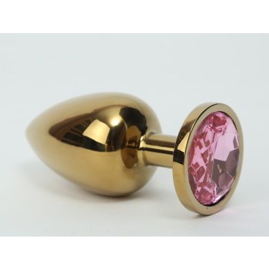 Классическая анальная пробка с розовым стразом, цвет золотой, 47006-1MM, бренд 4sexdream, длина 8.2 см.