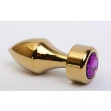 Анальная втулка-украшение с фиолетовым стразом, цвет золотой, 47443-5MM, бренд 4sexdream, длина 7.8 см.