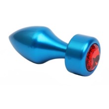 Анальная втулка-украшение с красным стразом, цвет голубой, 47442-2MM, бренд 4sexdream, из материала Металл, длина 7.8 см.