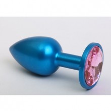 Классическая анальная пробка с розовым стразом, цвет голубой, 47415-MM, бренд 4sexdream, из материала Металл, длина 7.1 см.