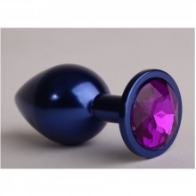 Классическая анальная пробка с фиолетовым стразом, цвет синий, 47415-5MM, коллекция Anal Jewelry Plug, длина 7.1 см.