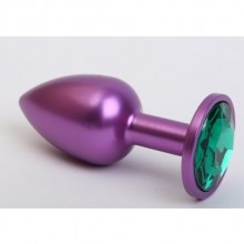 Классическая анальная пробка с зеленым стразом, цвет фиолетовый, 47413-6MM, бренд 4sexdream, из материала Металл, коллекция Anal Jewelry Plug, длина 7.1 см.