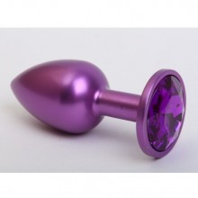 Классическая анальная пробка с фиолетовым стразом, цвет фиолетовый, 47413-5MM, из материала Металл, длина 7.1 см.
