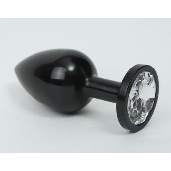 Классическая анальная пробка с прозрачным стразом, цвет черный, 47412-4MM, бренд 4sexdream, из материала Металл, коллекция Anal Jewelry Plug, длина 7.1 см.