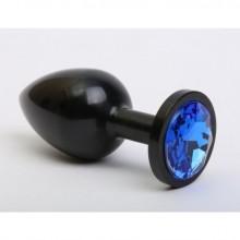 Классическая анальная пробка с синим стразом, цвет черный, 47412-3MM, бренд 4sexdream, из материала Металл, коллекция Anal Jewelry Plug, длина 7.1 см.