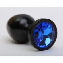 Классическая анальная пробка с синим стразом, цвет черный, 47411-3MM, из материала Металл, коллекция Anal Jewelry Plug, длина 8.2 см.