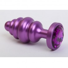 Фигурная анальная пробка с фиолетовым стразом, цвет фиолетовый, 47429-5MM, длина 7.3 см.