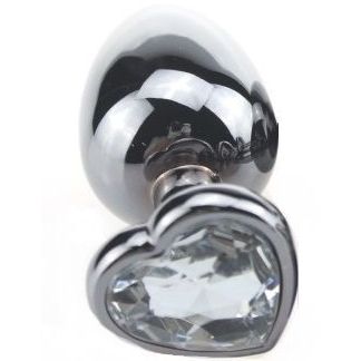 Классическая анальная пробка с прозрачным стразом в форме сердца, цвет серебристый, 47434-MM, бренд 4sexdream, из материала Металл, коллекция Anal Jewelry Plug, длина 7.5 см.