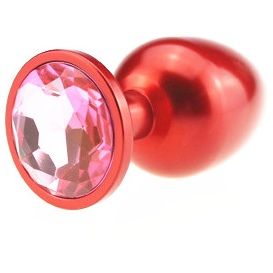 Классическая анальная пробка с розовым стразом, цвет красный, 47108-3MM, из материала Металл, длина 8.2 см.