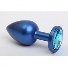 Классическая анальная пробка с голубым стразом, цвет голубой, 47196-4MM, из материала Металл, длина 8.2 см.