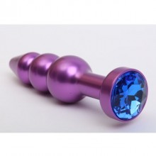 Анальная пробка-елочка с синим стразом, цвет фиолетовый, 47433-3MM, бренд 4sexdream, из материала Металл, длина 11.2 см.