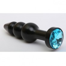 Анальная пробка-елочка с голубым стразом, цвет черный, 47432-1MM, бренд 4sexdream, длина 11.2 см.