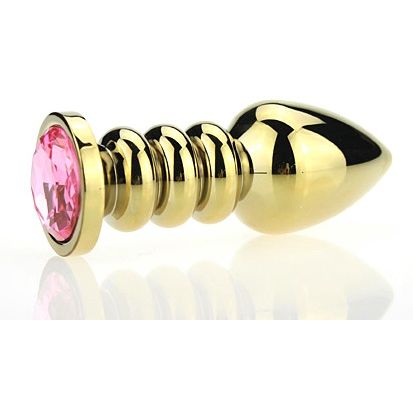 Изящная металлическая пробка с розовым стразом, цвет золотой, 47424-MM, бренд 4sexdream, длина 10.3 см.