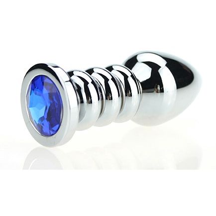 Изящная фигурная анальная пробка с синим стразом, цвет серебристый, 47423-3MM, бренд 4sexdream, длина 10.3 см.