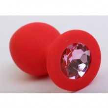 Силиконовая анальная пробка классической формы с розовым стразом, цвет красный, 47403-1MM, коллекция Anal Jewelry Plug, длина 8.2 см.