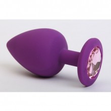 Силиконовая анальная пробка классической формы с розовым стразом, цвет фиолетовый, 47407-MM, бренд 4sexdream, коллекция Anal Jewelry Plug, длина 7 см.
