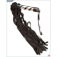 Искусная плеть с замшевыми хвостами и металической ручкой, цвет черный, Подиум Р198, длина 50 см.