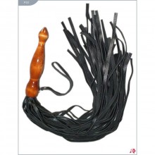 Кожаная плеть с лакированной ручкой, цвет черный, Подиум Р131, бренд Фетиш компани, длина 40 см.