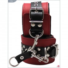 Узкие наручники с мягкой подкладкой, цвет красный, Подиум Р21а, из материала Кожа