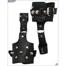 Декорированные наручники с шипами, цвет черный, Подиум Р294, из материала Кожа, длина 26 см.