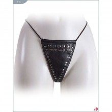 Женские кожаные стринги с фурнитурой, цвет черный, Подиум Р74, бренд Фетиш компани, One Size (Р 42-48)
