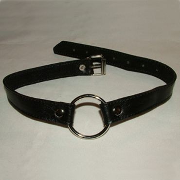 Кляп-расширитель с металлическим кольцом, цвет черный, Подиум Р44, из материала Кожа, диаметр 4 см.