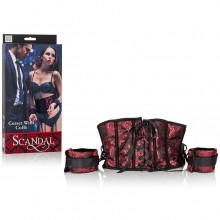 Корсет с наручниками «Scandal Corset with Cuffs», цвет красный, CalExotics SE2712-75-3